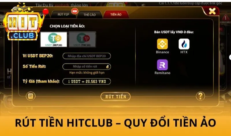 Rút USDT Hitclub – Quy đổi tiền ảo sang VND