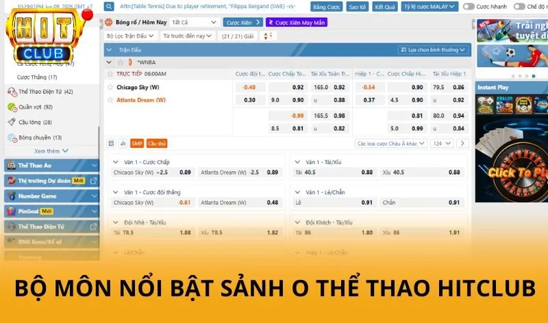 Những bộ môn nổi bật tại sảnh O thể thao HitClub