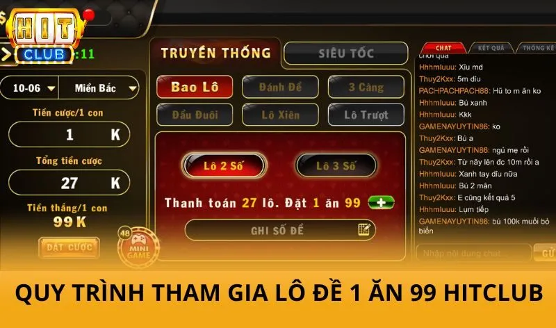 Quy trình tham gia Lô đề 1 ăn 99 HitClub