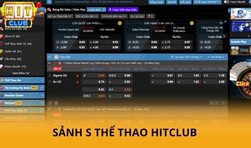 Sảnh S thể thao HitClub – Trải nghiệm cá cược đa dạng